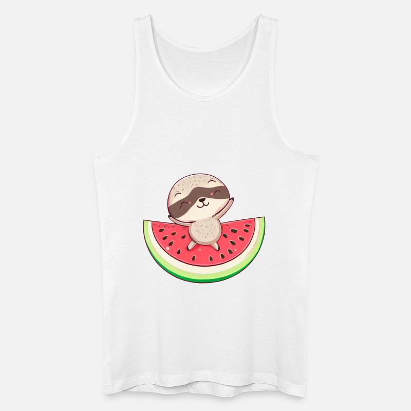 Faultier mit Wassermelone - Entspanntes Design - Männer Bio Tank Top - Weiß