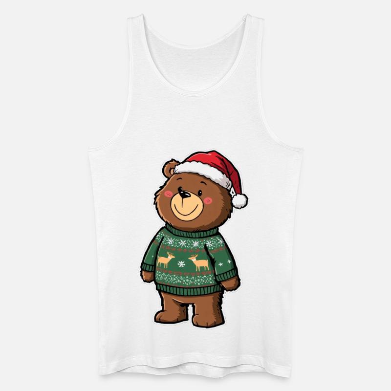 Niedlicher Bär mit Weihnachtspullover - Männer Bio Tank Top - Weiß