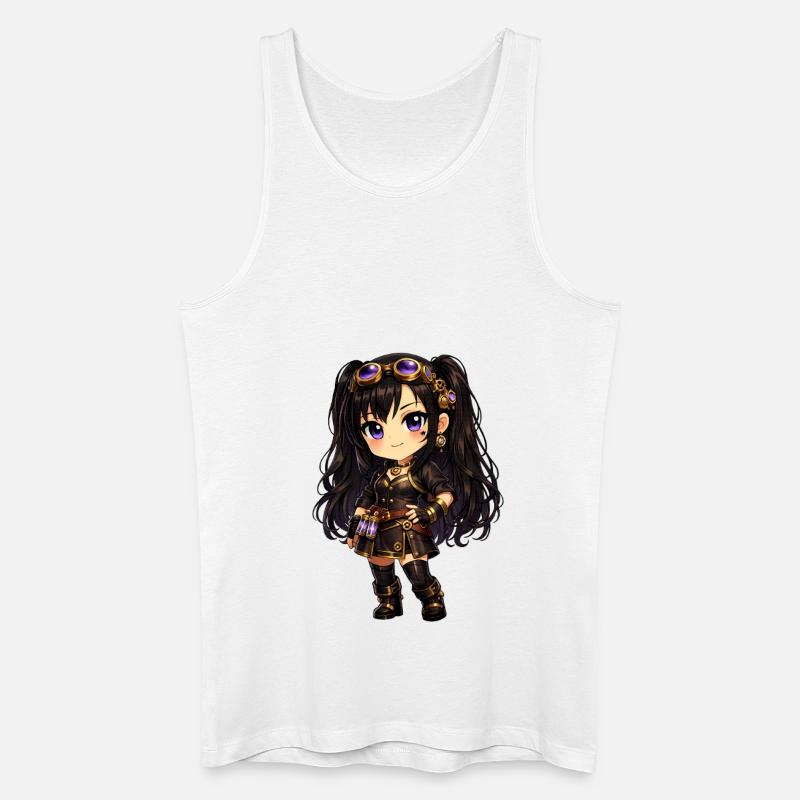 Chibi Steampunk-Mädchen Luna mit Lila Goggles - Männer Bio Tank Top - Weiß