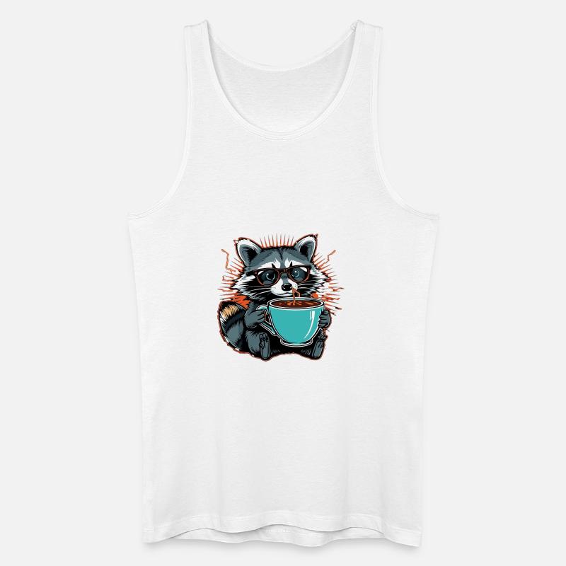 Überforderter Waschbär mit Kaffee - Männer Bio Tank Top - Weiß