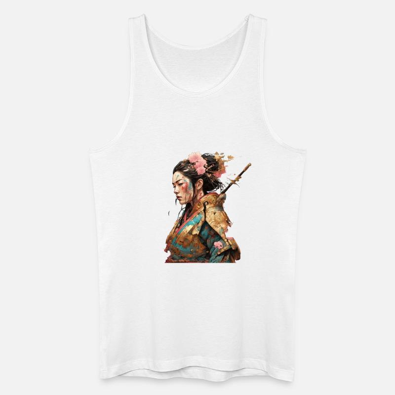 Geisha-Kriegerin mit Kirschblüten - Männer Bio Tank Top - Weiß