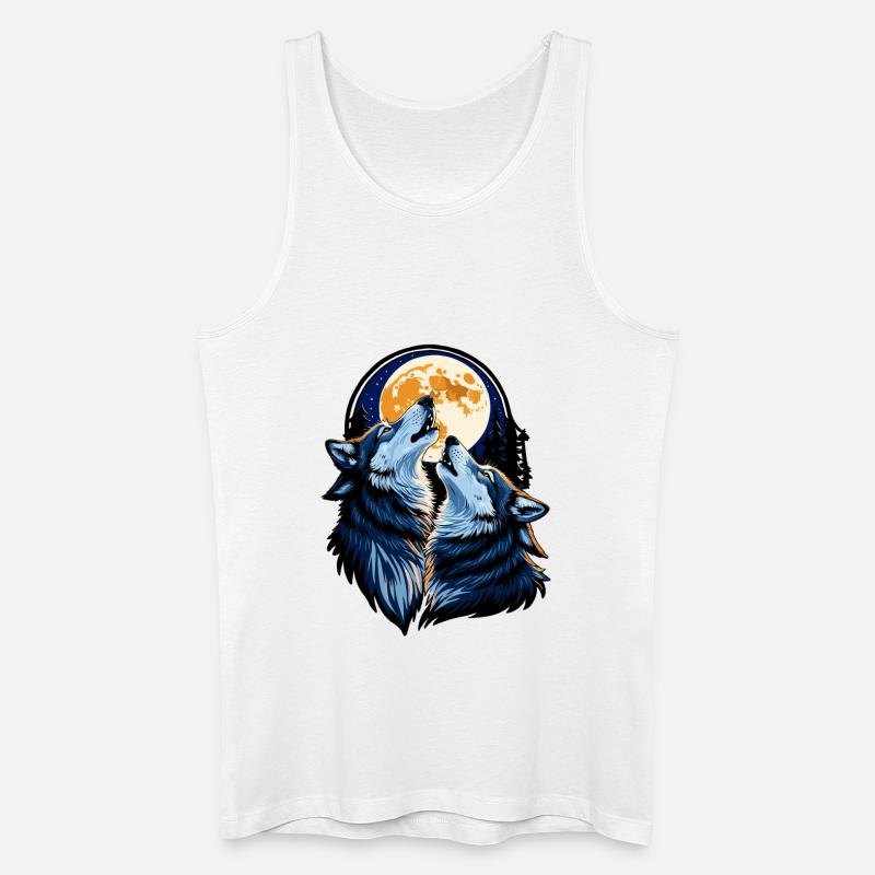 Wölfe bei Vollmond - Männer Bio Tank Top - Weiß