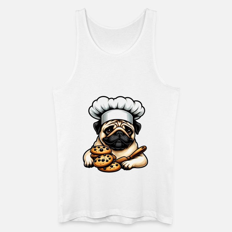 Mops Koch mit Cookie - Männer Bio Tank Top - Weiß