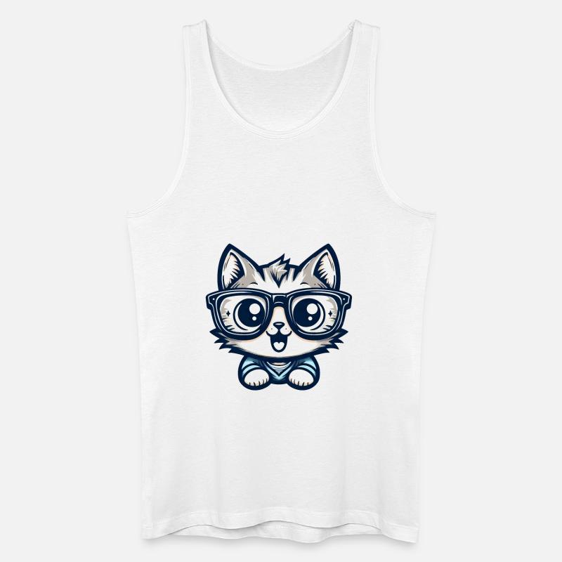 Niedliche Comic-Katze mit Nerd-Brille - Männer Bio Tank Top - Weiß