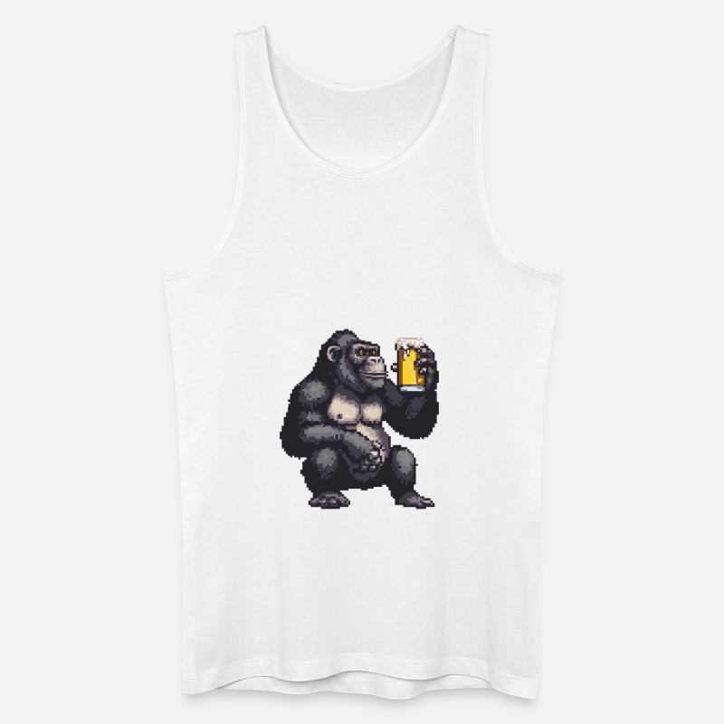 Gorilla Pixel Bier - Männer Bio Tank Top - Weiß