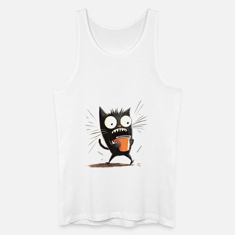 Geschockte Katze mit Kaffee - Cartoon-Stil - Männer Bio Tank Top - Weiß