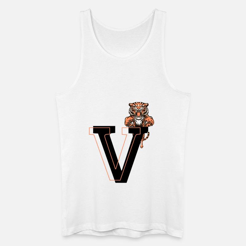 Buchstabe v Tiger - Geschenkidee - Männer Bio Tank Top - Weiß