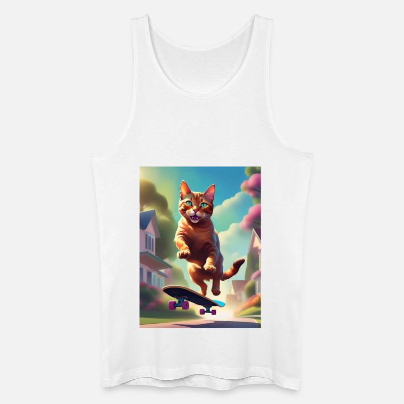 Katze Skateboaring - Männer Bio Tank Top - Weiß