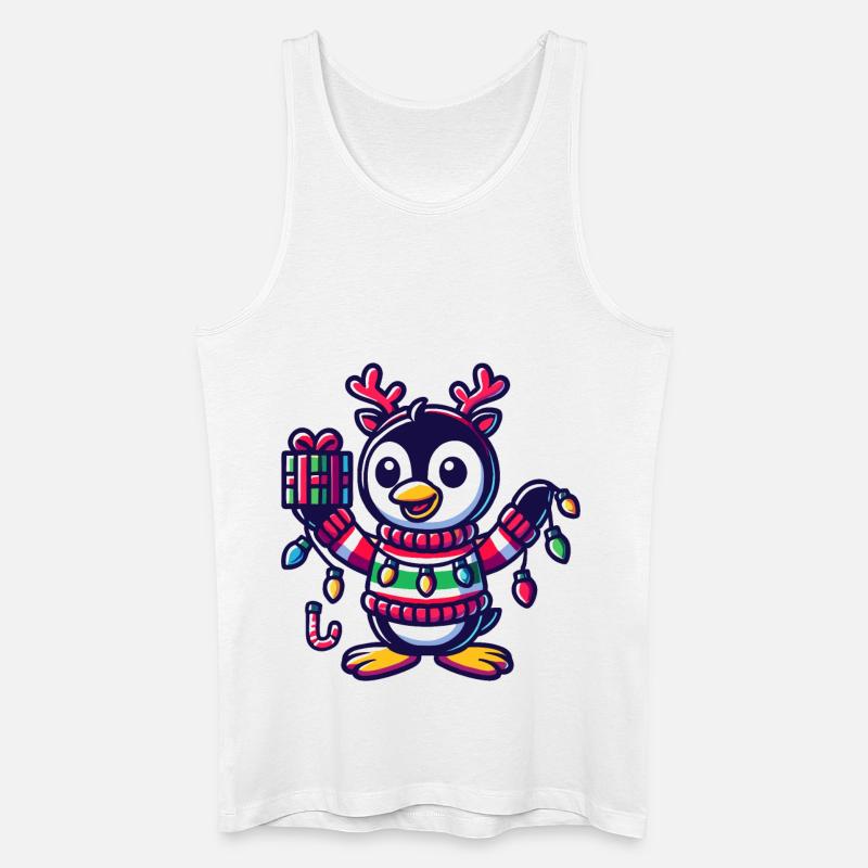 Fröhlicher Pinguin Mit Weihnachtslichtern - Männer Bio Tank Top - Weiß