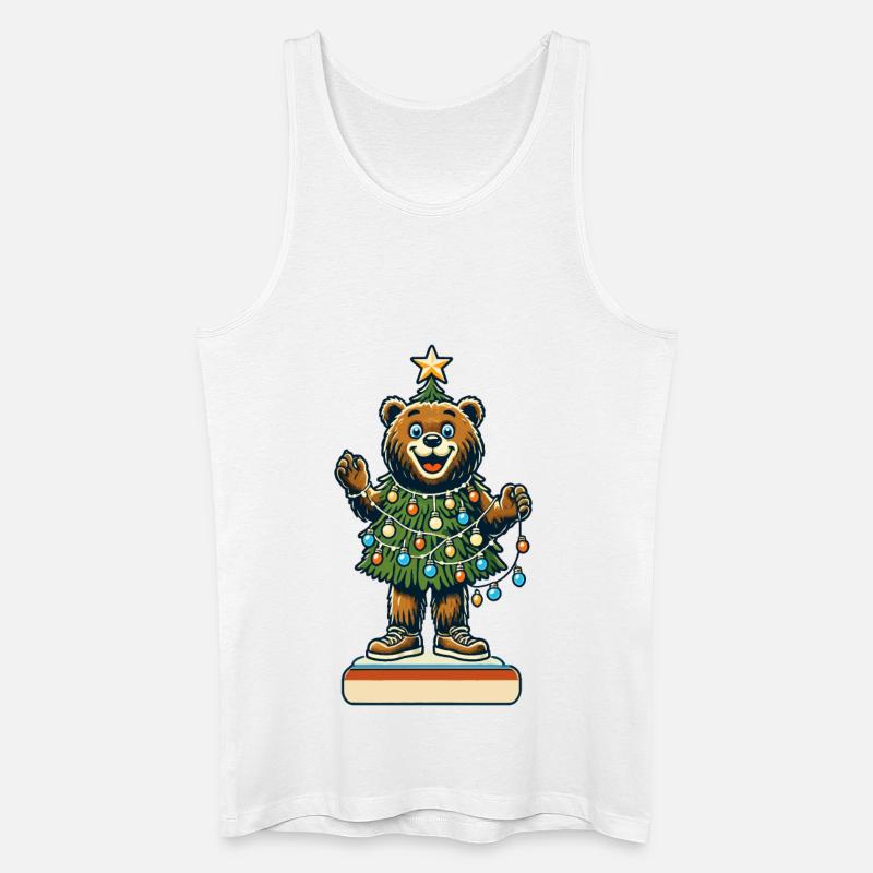 Fröhlicher Bär Mit Weihnachtslichtern - Männer Bio Tank Top - Weiß