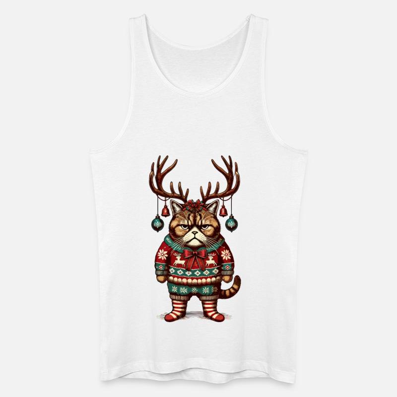 Mürrische Weihnachtskatze Mit Geweih - Männer Bio Tank Top - Weiß