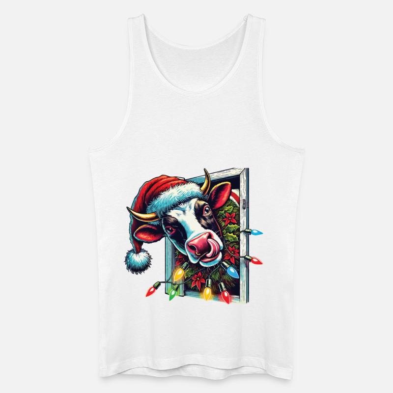 Lustige Weihnachtskuh Mit Lichtern - Männer Bio Tank Top - Weiß