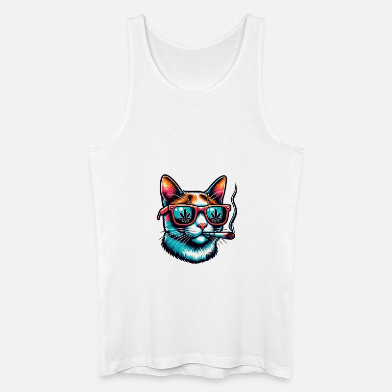 lustige Katze mit Joint - Männer Bio Tank Top - Weiß