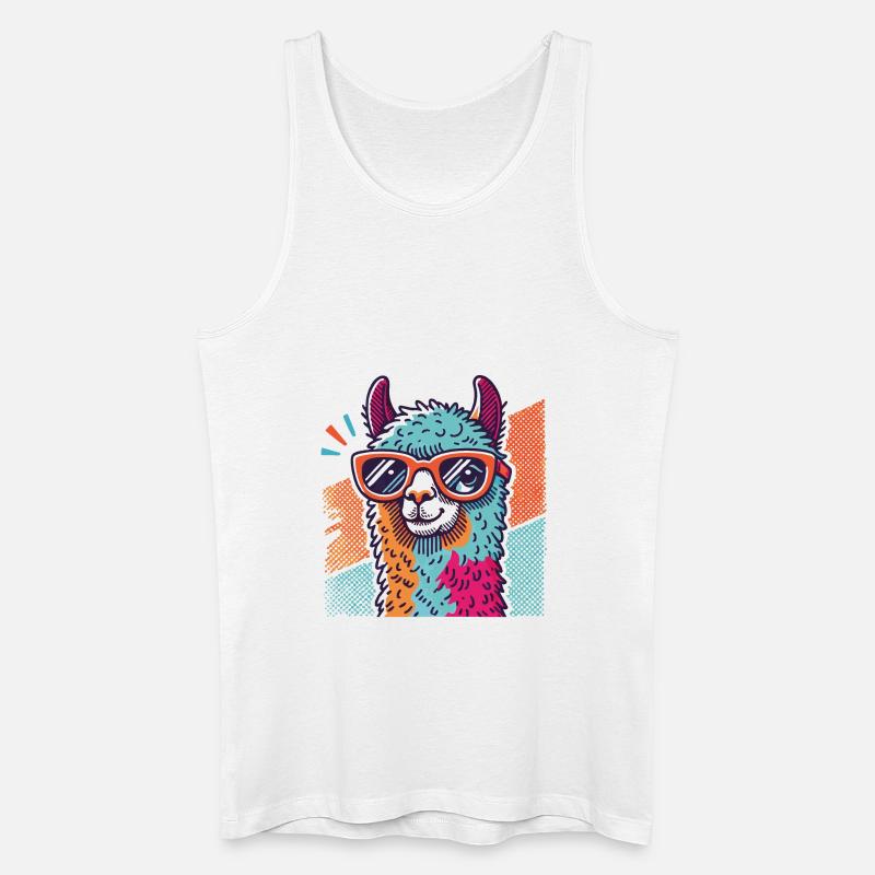 Pop-Art Lama mit Sonnenbrille - Männer Bio Tank Top - Weiß