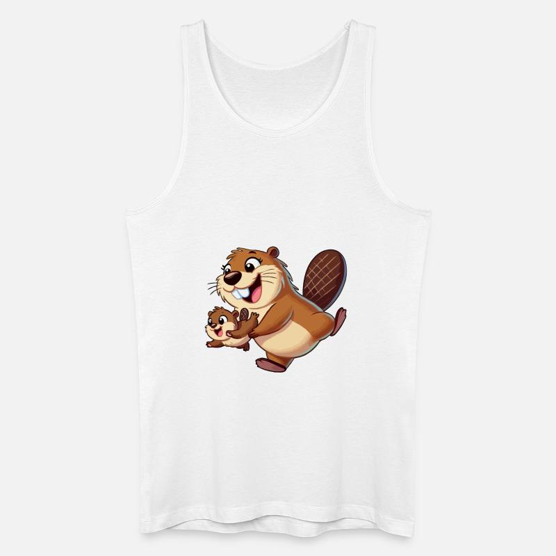 Bibermutter mit herumtollendem Kind - Männer Bio Tank Top - Weiß