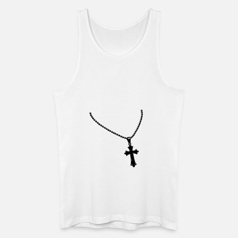 Kette mit Kreuz - Männer Bio Tank Top - Weiß