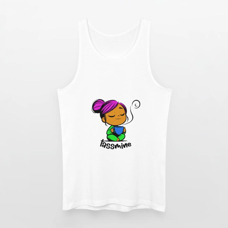 Tassmine enspannt mit einer Tasse Tee oder Kaffee Männer Bio Tank Top