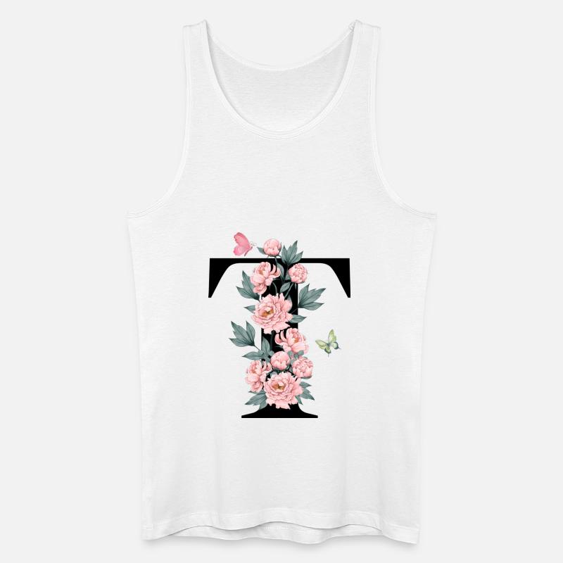 Buchstabe t Rosa Blumen - Männer Bio Tank Top - Weiß