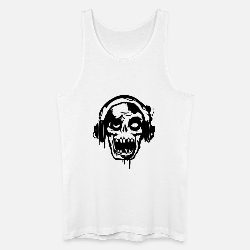 Zombie Totenkopf Skull mit Kopfhörer - Männer Bio Tank Top - Weiß