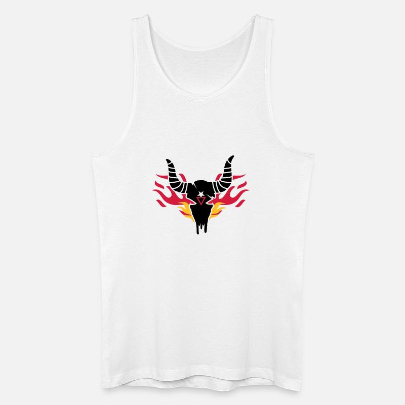 Stier Schädel mit Flammen - Männer Bio Tank Top - Weiß