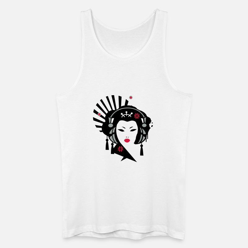 Geisha mit Kopfhörer - Männer Bio Tank Top - Weiß