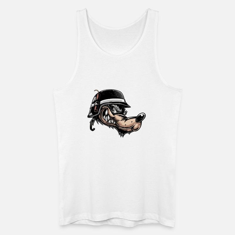 Grimmiger Comic-Wolf mit Helm - Männer Bio Tank Top - Weiß