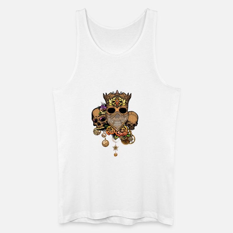 Steampunk Schädel mit Blumen - Männer Bio Tank Top - Weiß