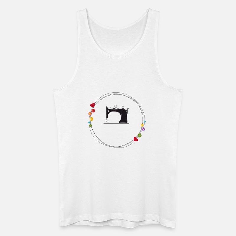 nostalgisch stilisierte Nähmaschine mit Knöpfe - Männer Bio Tank Top - Weiß
