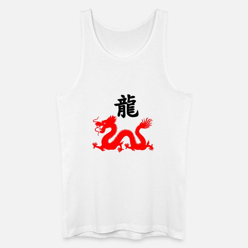 Chinese script with red dragon image - Men’s Organic Tank Top - white