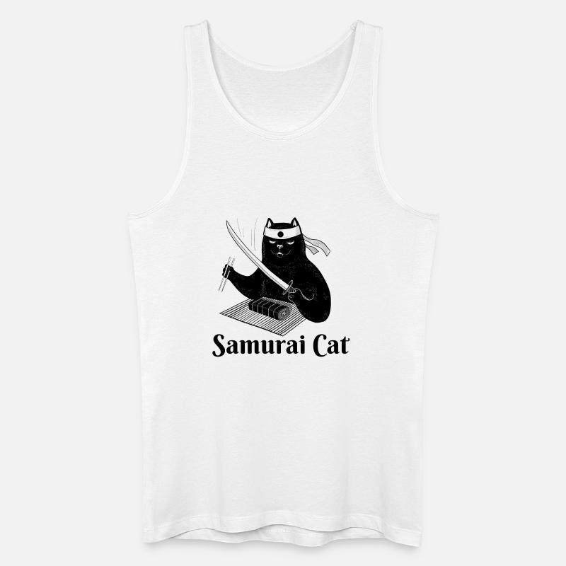 Katze, Samurai-Katze, Sushi, Essen - Männer Bio Tank Top - Weiß