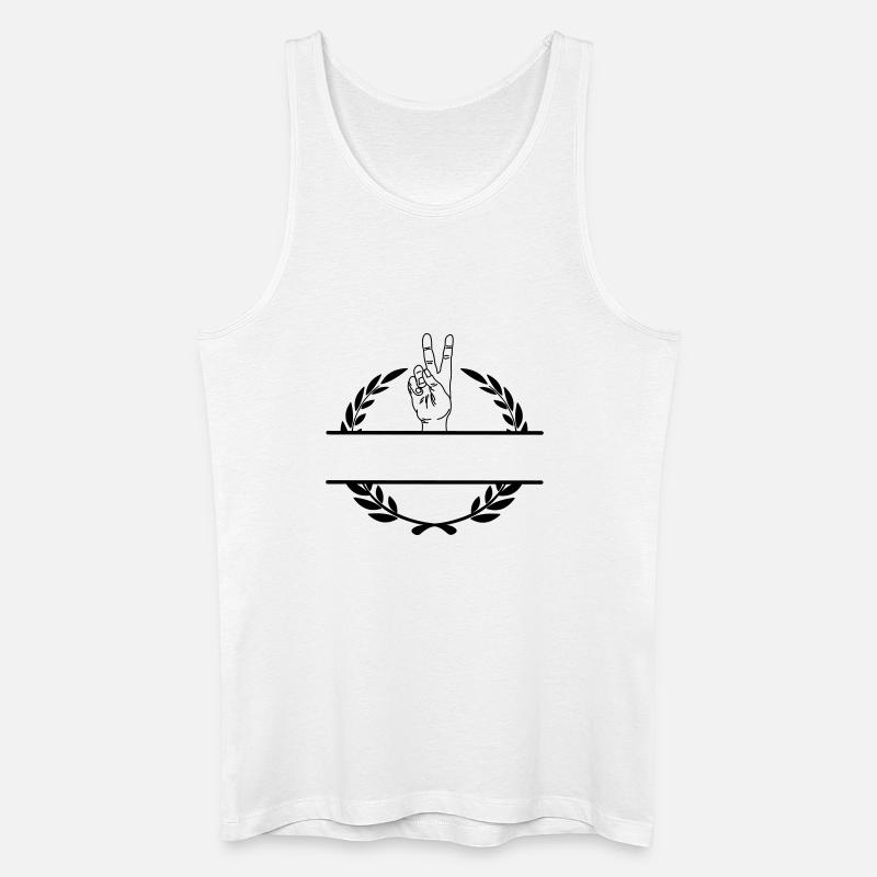 Friedenszeichenhand im Lorbeerkranzmonogramm - Männer Bio Tank Top - Weiß