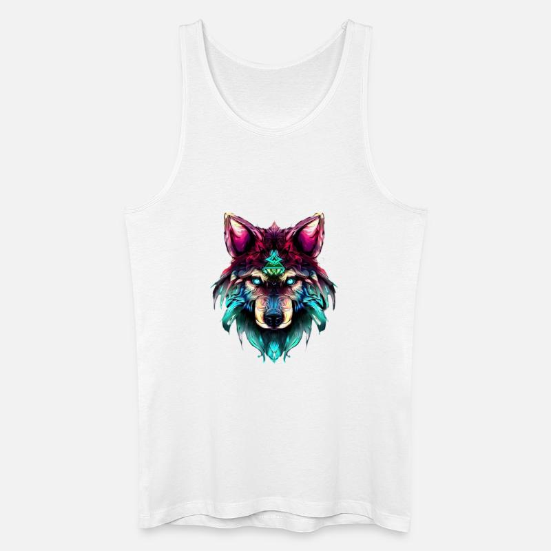 Mystischer Wolf Synthwave Wolfskopf - Männer Bio Tank Top - Weiß