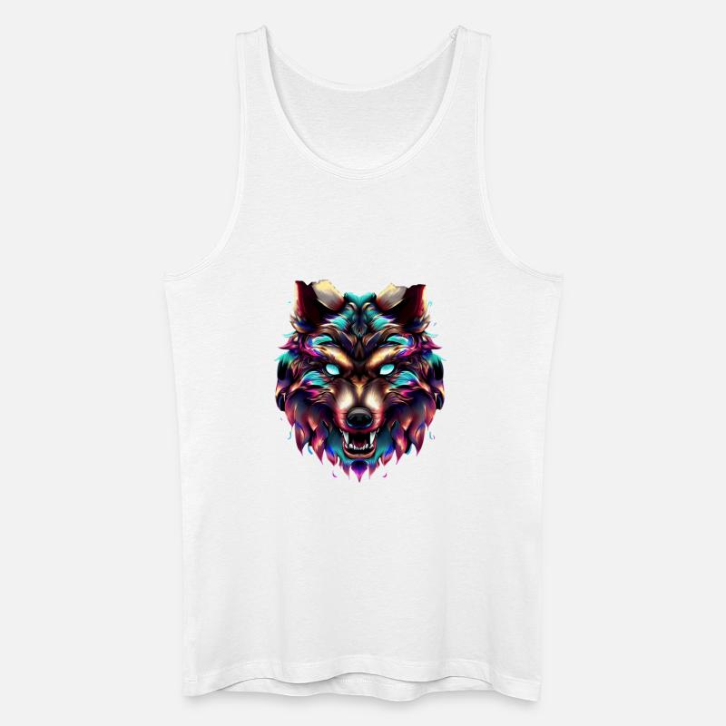 Wolfskopf Synthwave Wolf - Männer Bio Tank Top - Weiß