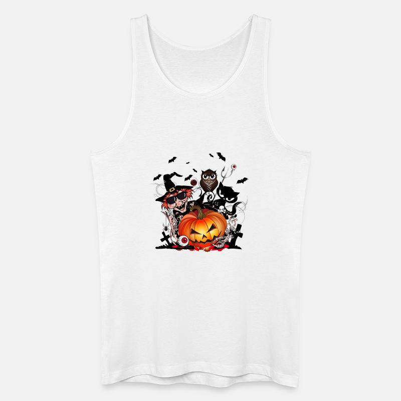 Halloween Kürbis mit Hexe,Katze,Fledermaus & Eule - Männer Bio Tank Top - Weiß