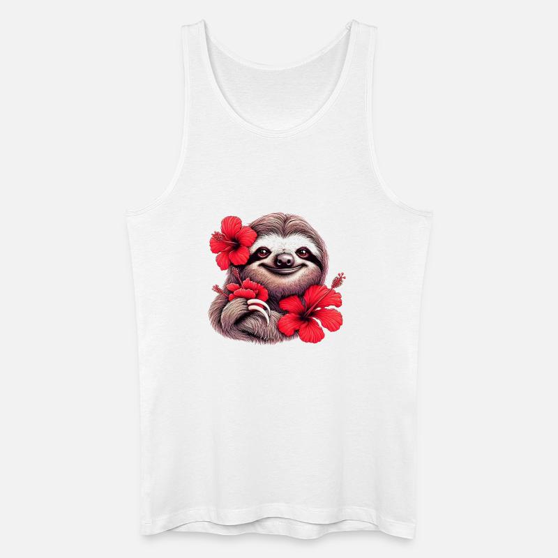 Faultier mit Hibiskusblüten - Männer Bio Tank Top - Weiß