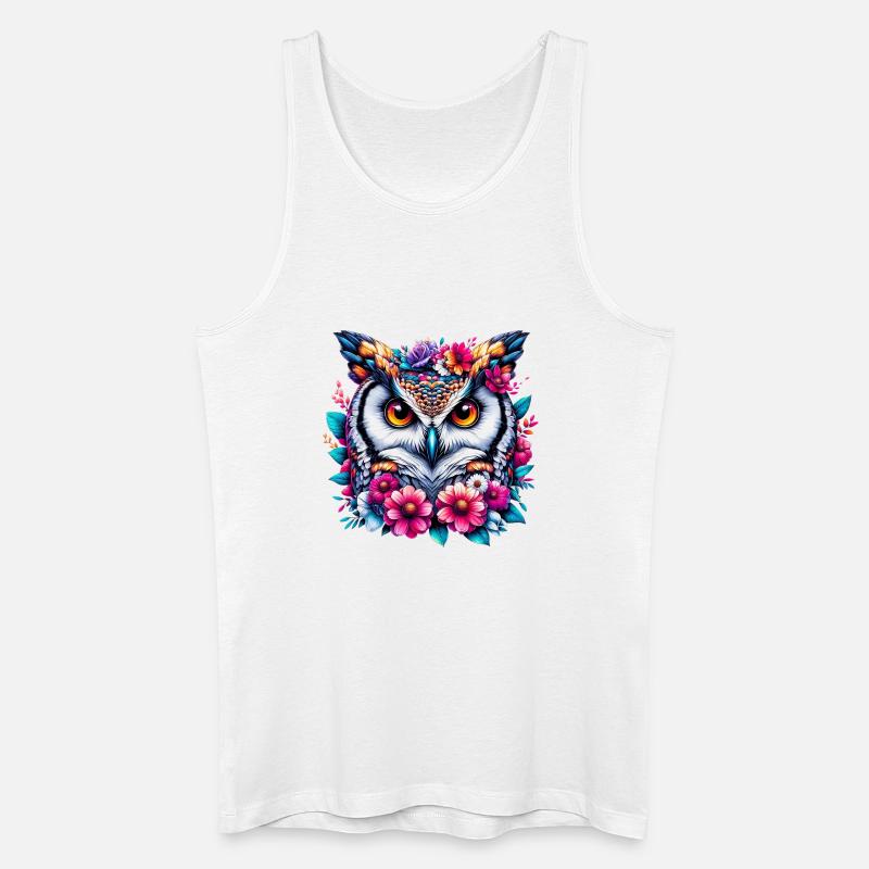 Eule mit Blumen geschmückt - Männer Bio Tank Top - Weiß
