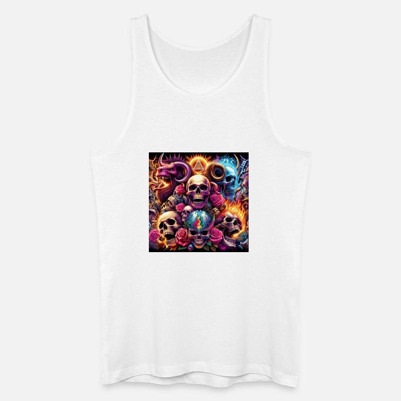 Totenköpfe, Farben und Blumen - Männer Bio Tank Top - Weiß