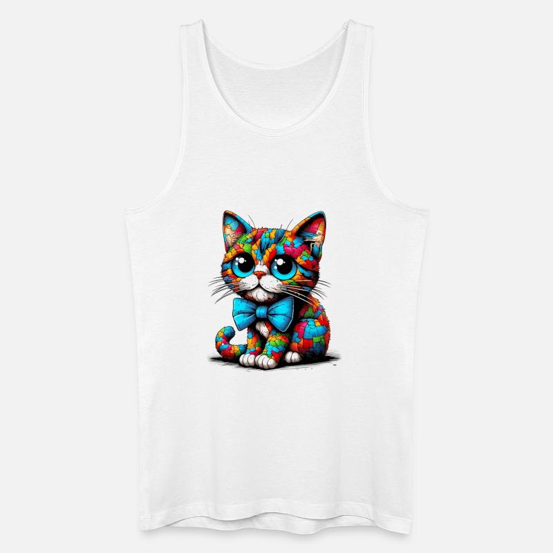 Katze mit Fliege - Männer Bio Tank Top - Weiß