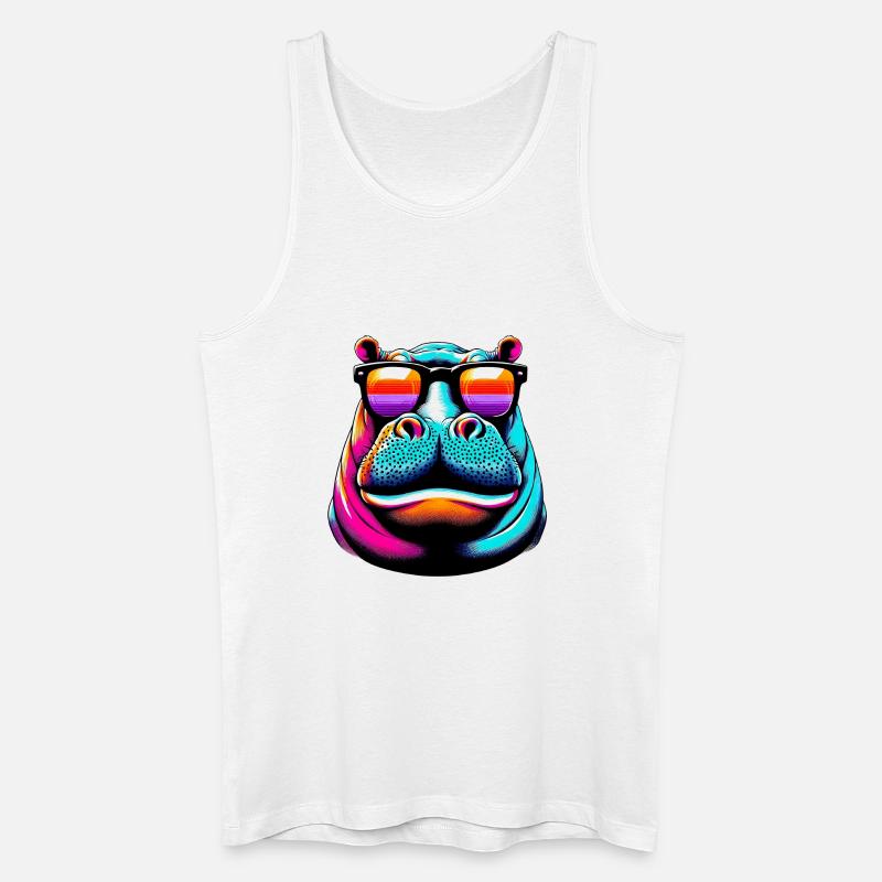 Nilpferd mit Sonnenbrille - Männer Bio Tank Top - Weiß