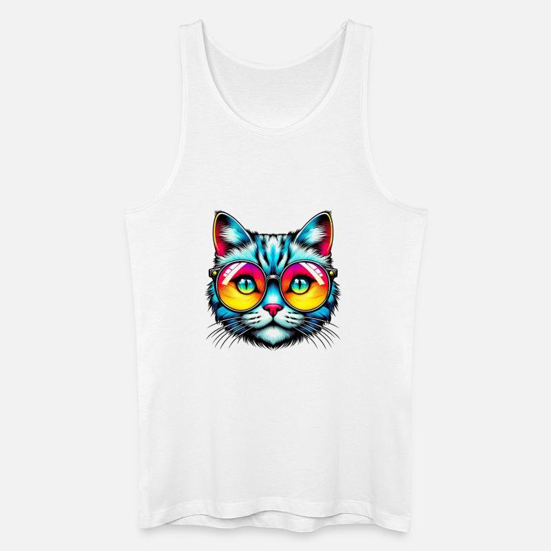 Kater mit Sonnenbrille - Männer Bio Tank Top - Weiß