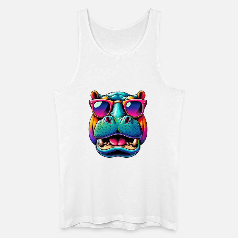Nilpferd mit Sonnenbrille - Männer Bio Tank Top - Weiß