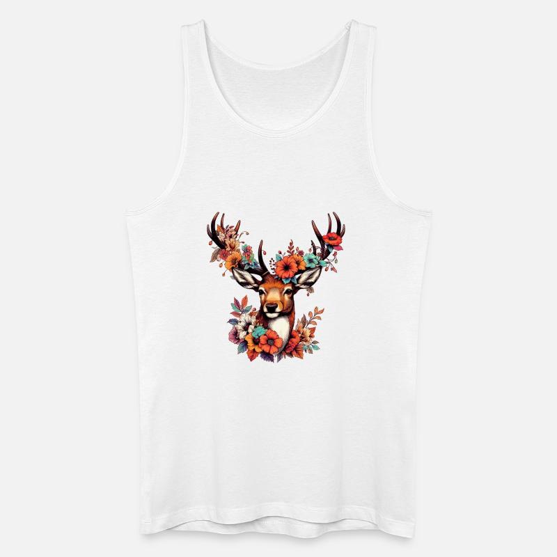 Hirsch mit Blumen - Männer Bio Tank Top - Weiß