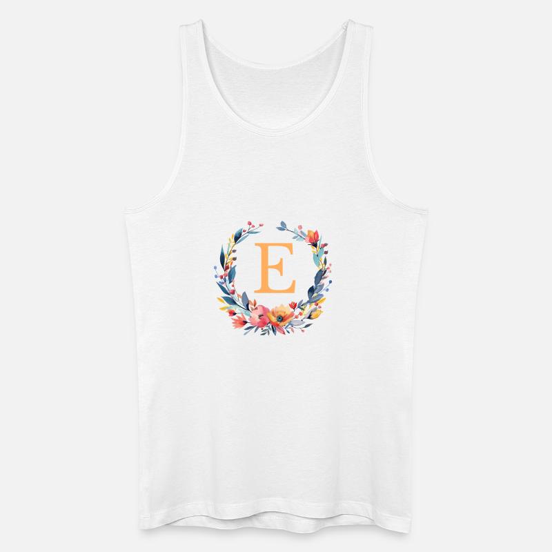 E Monogramm, Blumen-Kranz, personalisierbar - Männer Bio Tank Top - Weiß