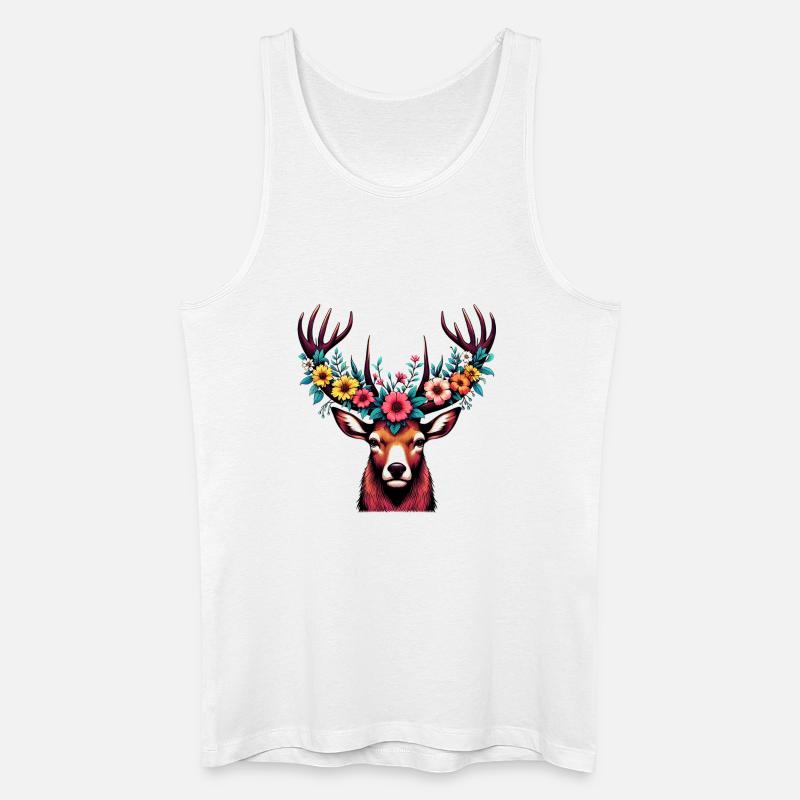 Hirsch mit Blumen - Männer Bio Tank Top - Weiß