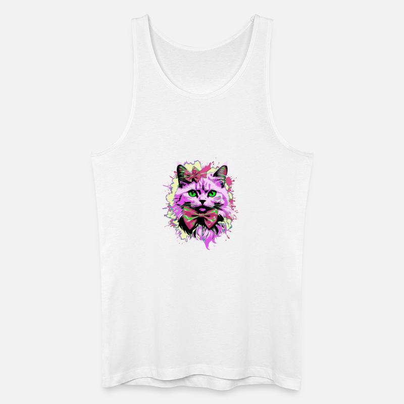 Neonkatze mit Fliege - Männer Bio Tank Top - Weiß