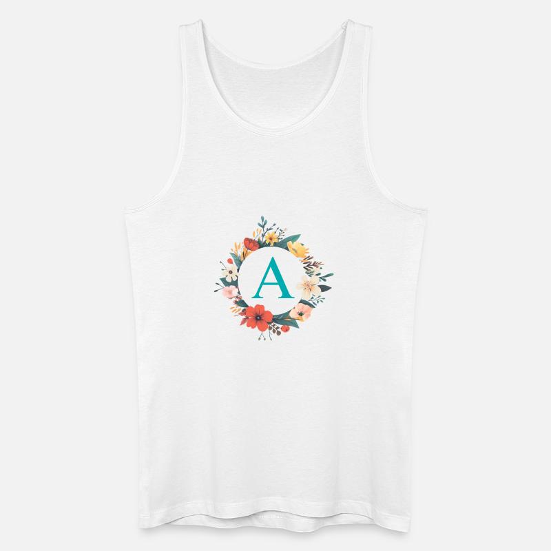 A Monogramm, Blumen-Kranz, personalisierbar - Männer Bio Tank Top - Weiß