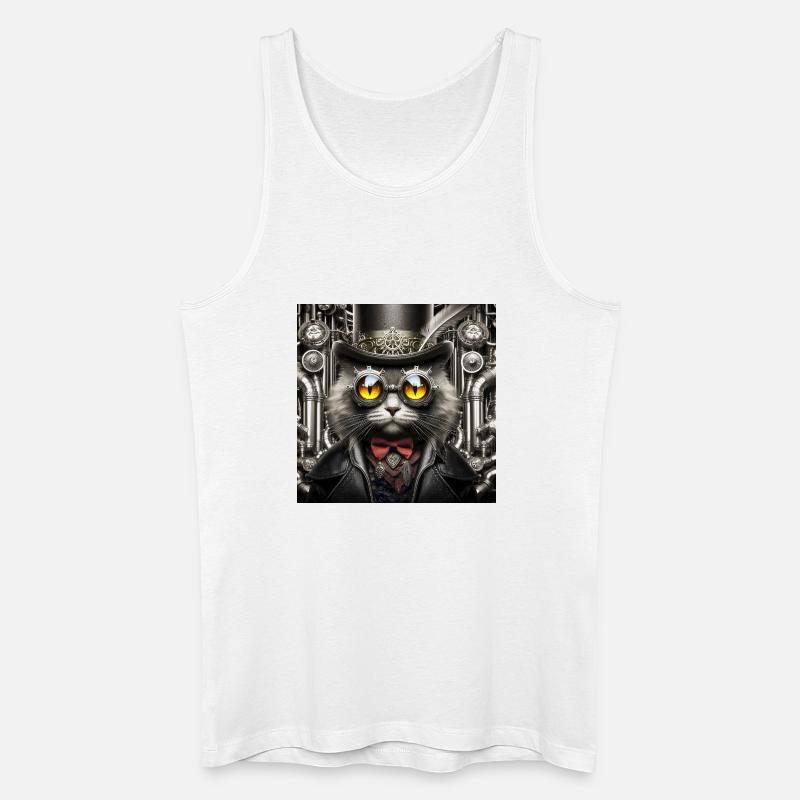 Steampunk-Katze - Männer Bio Tank Top - Weiß