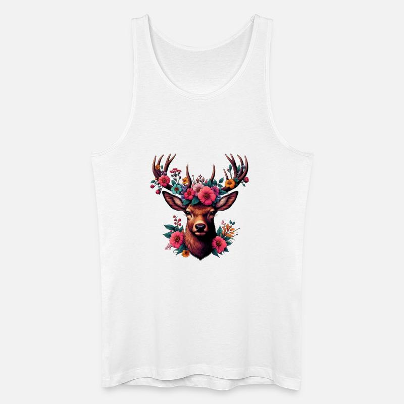 Hirsch mit Blumen - Männer Bio Tank Top - Weiß