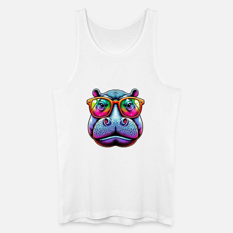 Nilpferd mit Sonnenbrille - Männer Bio Tank Top - Weiß