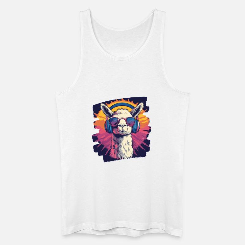 Lama Kopfhörer - Männer Bio Tank Top - Weiß